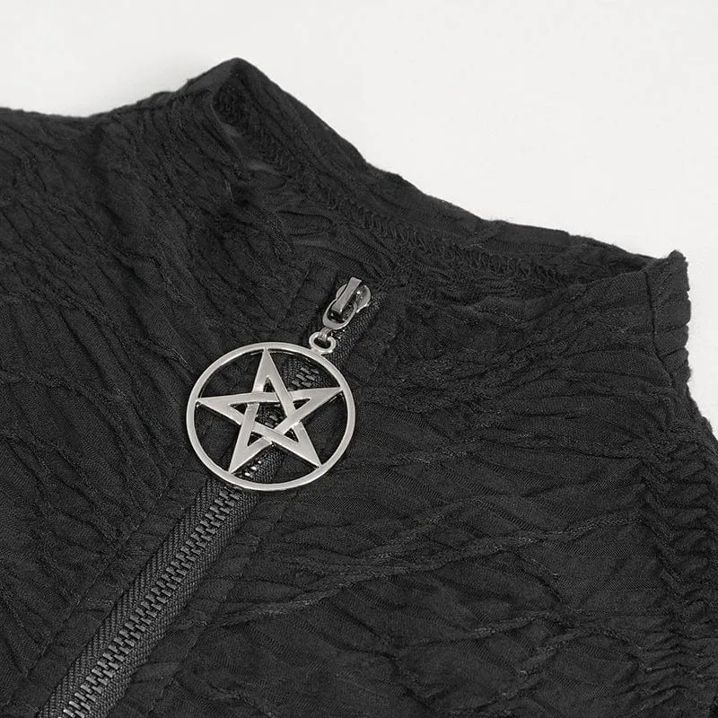 Gothic Crop Top mit gerüschten Trägern und gespleißtem Netzstoff für Damen