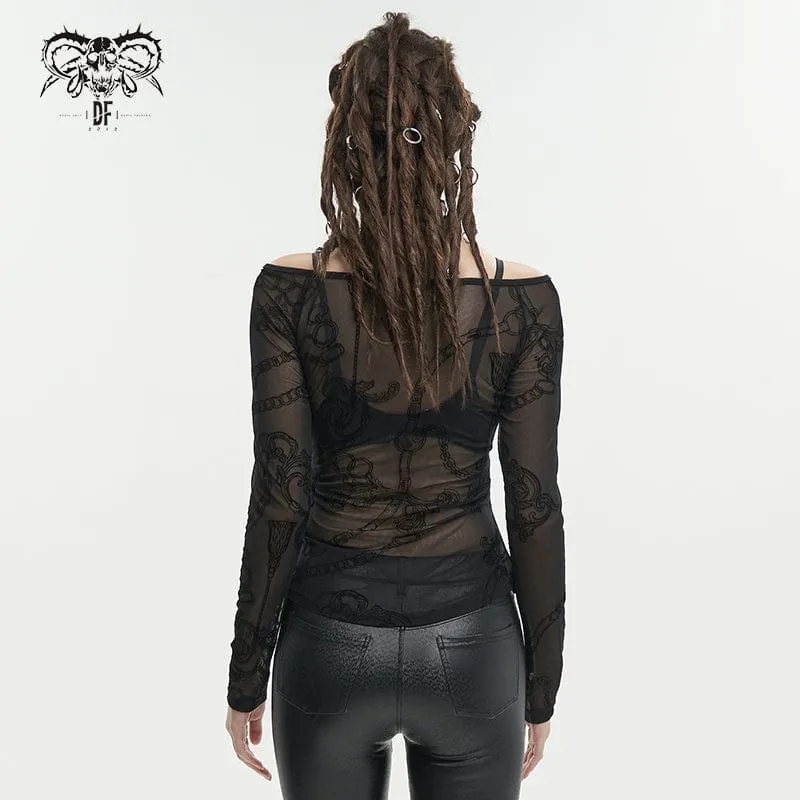 Damen Gothic Riemchen Neckholder Mesh Shirt