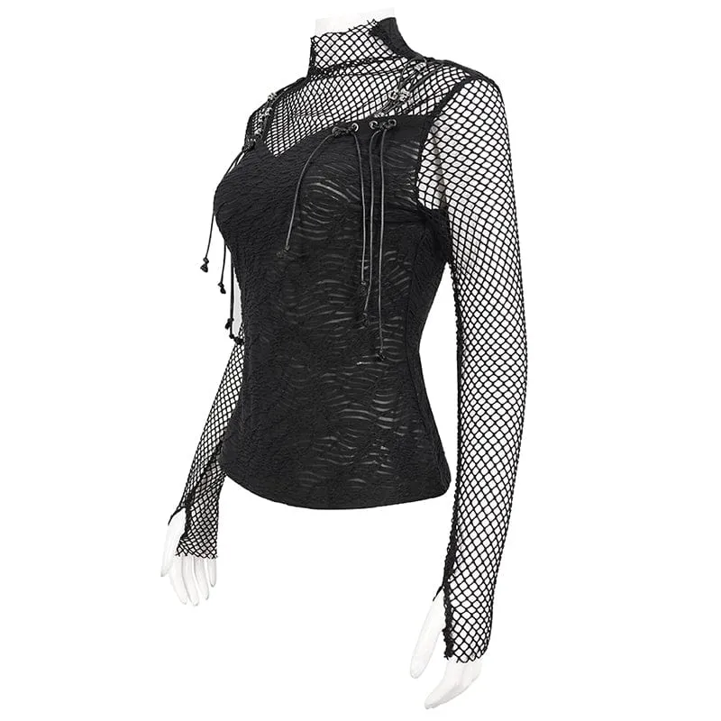 Gothic Skulls Mesh Splice Shirt für Damen
