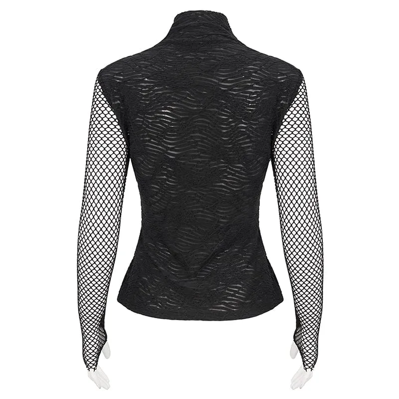 Gothic Skulls Mesh Splice Shirt für Damen