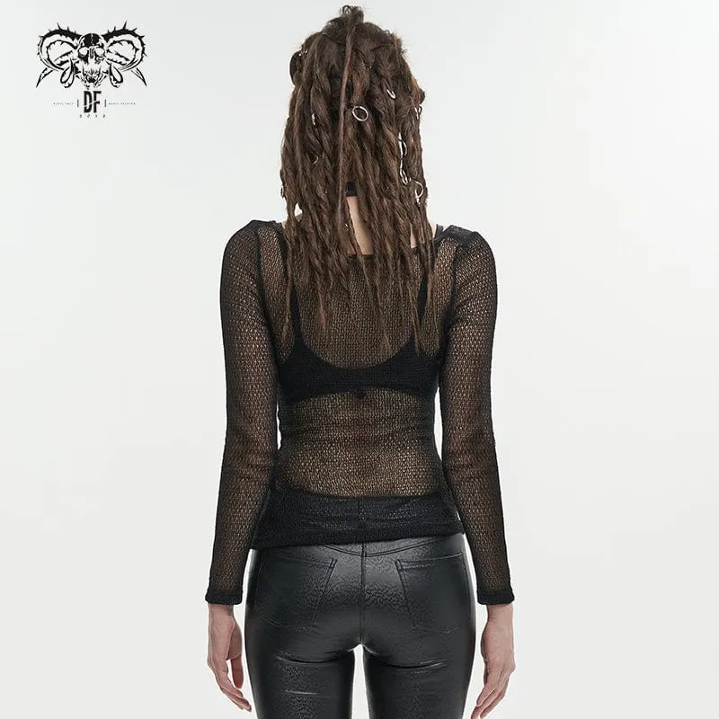 Mesh-Shirt mit Gothic-Schnalle für Damen