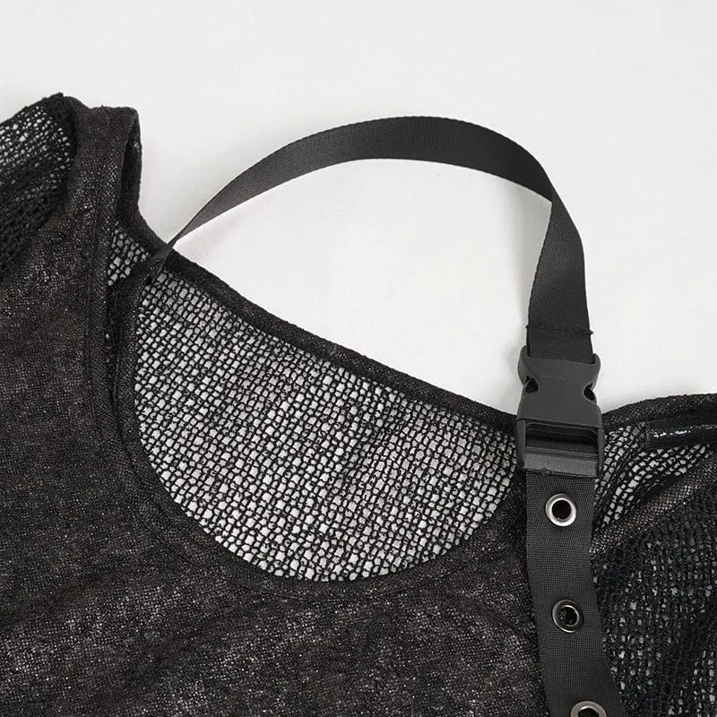 Mesh-Shirt mit Gothic-Schnalle für Damen
