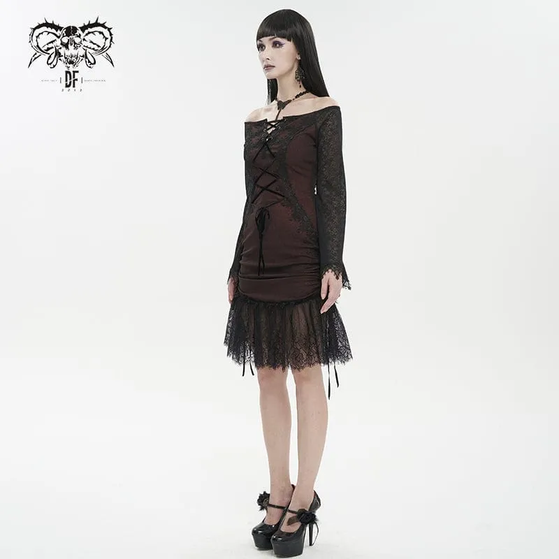 Schulterfreies Gothic-Splice-Kleid für Damen