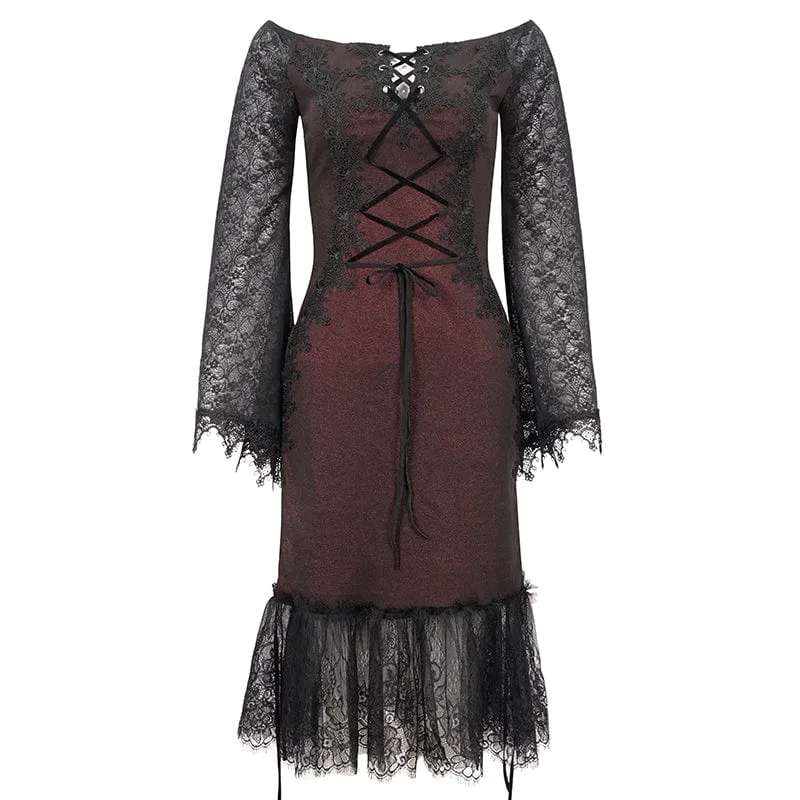 Schulterfreies Gothic-Splice-Kleid für Damen