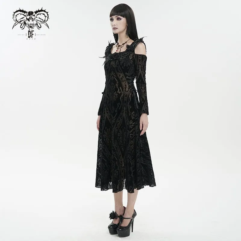 Schulterfreies, durchsichtiges, schulterfreies Gothic-Hochzeitskleid für Damen