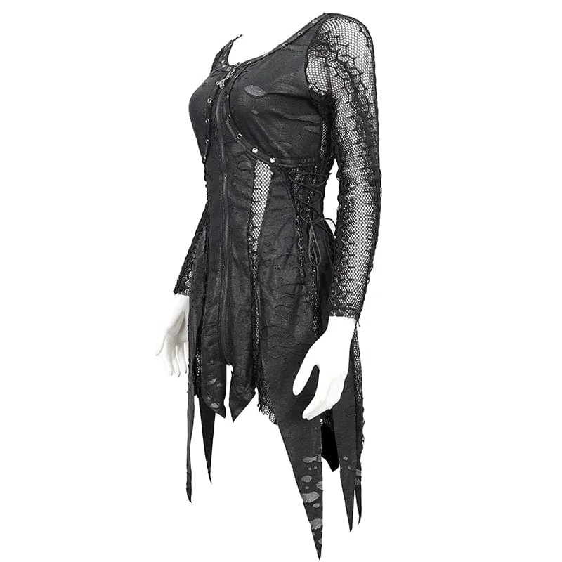 Damen Gothic unregelmäßig zerrissenes Netzkleid
