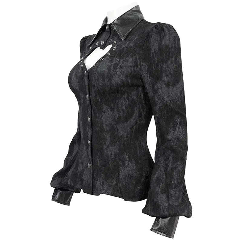 Gothic Cutout Damenhemd mit Puffärmeln