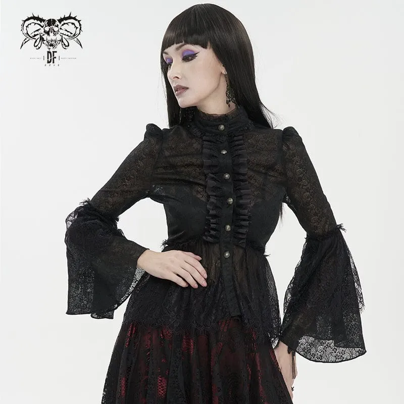 Gothic-Spitzenhemd mit ausgestellten Ärmeln für Damen