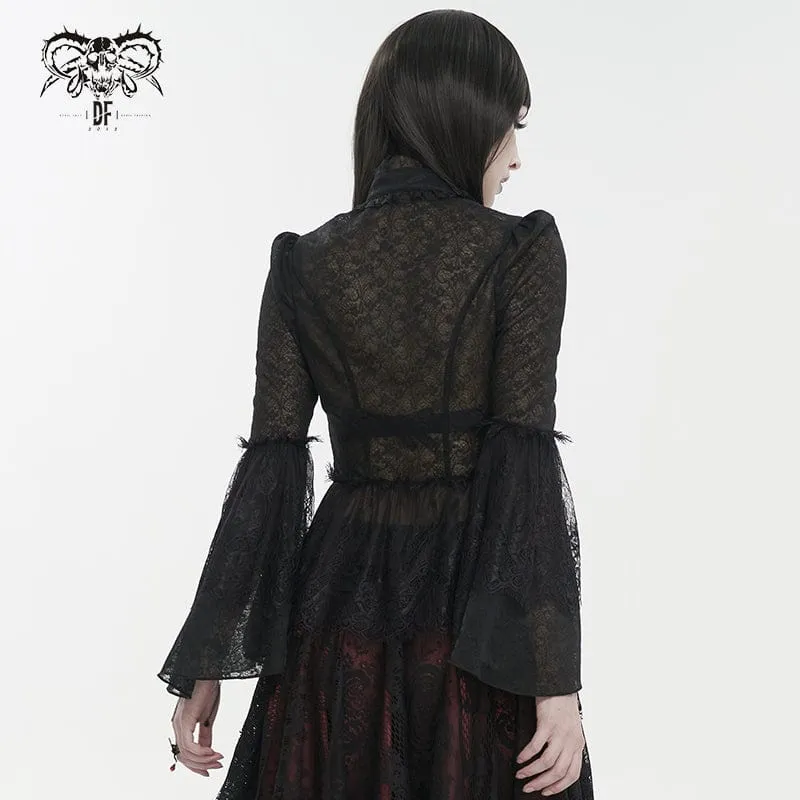 Gothic-Spitzenhemd mit ausgestellten Ärmeln für Damen