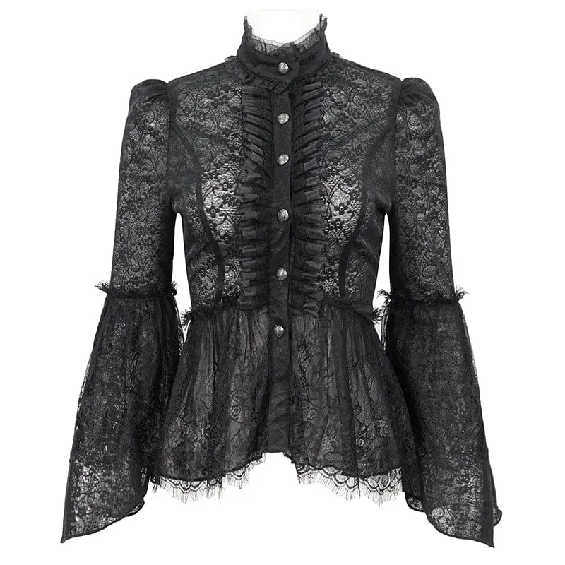 Gothic-Spitzenhemd mit ausgestellten Ärmeln für Damen