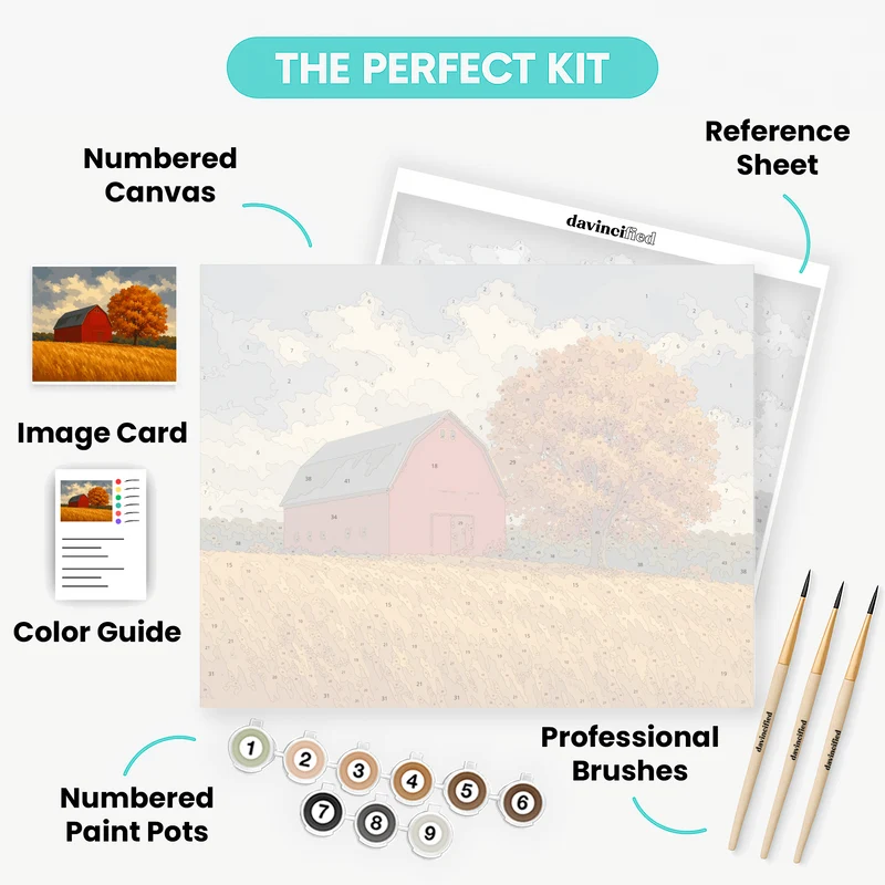 Autumn Barn in Golden Fields - Paint by Numbers Kit