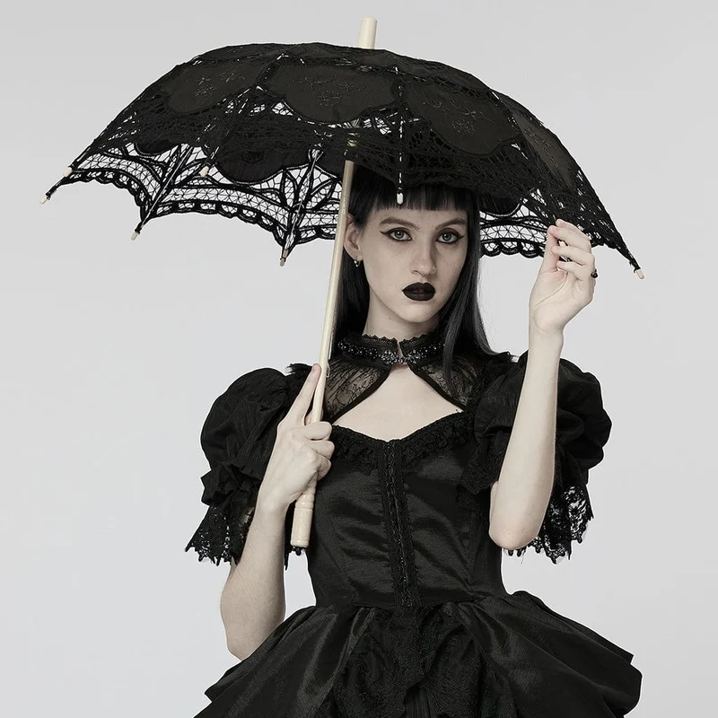 Gotischer Regenschirm mit floraler Spitze für Damen
