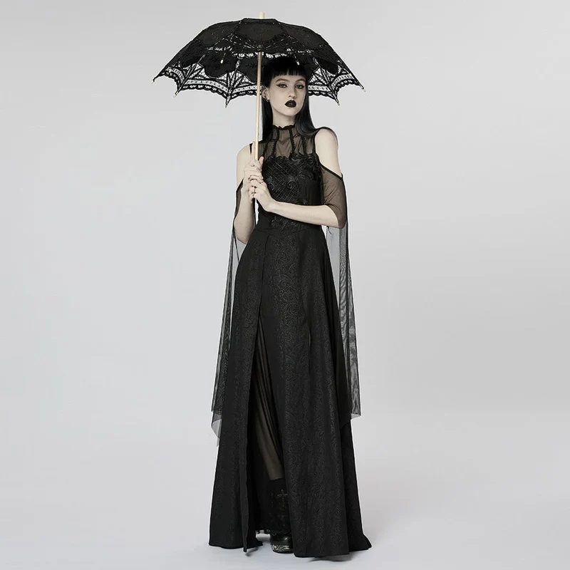 Gotischer Regenschirm mit floraler Spitze für Damen