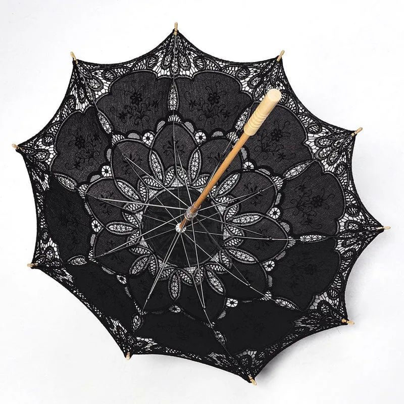 Gotischer Regenschirm mit floraler Spitze für Damen