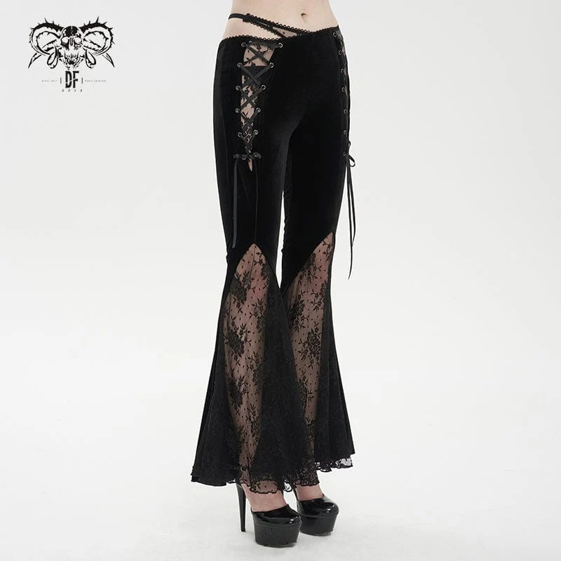 Gothic Lace Splice Samt Schlaghose für Damen