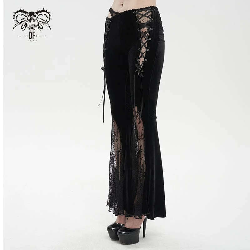 Gothic Lace Splice Samt Schlaghose für Damen
