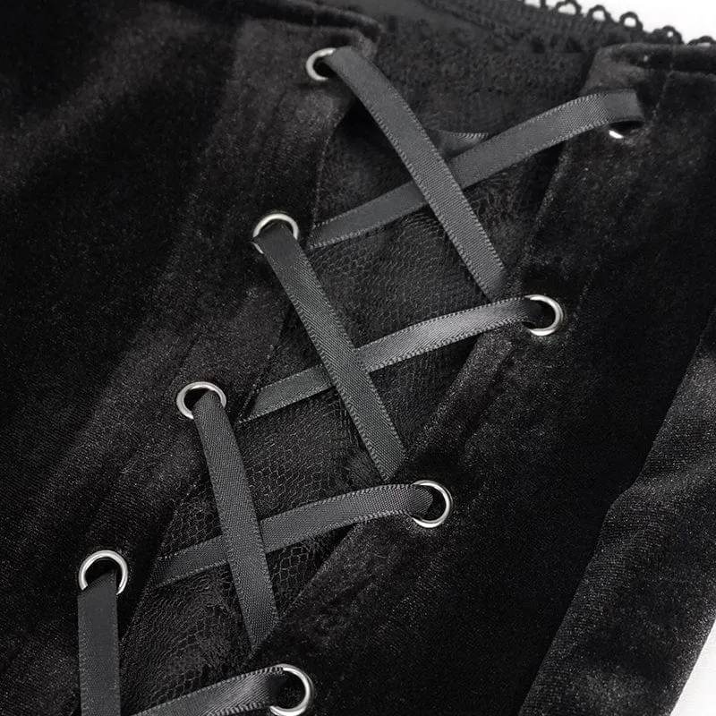 Gothic Lace Splice Samt Schlaghose für Damen