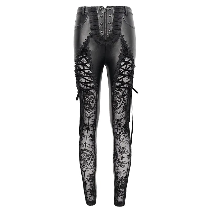 Gothic-Splice-Leggings aus Kunstleder für Damen