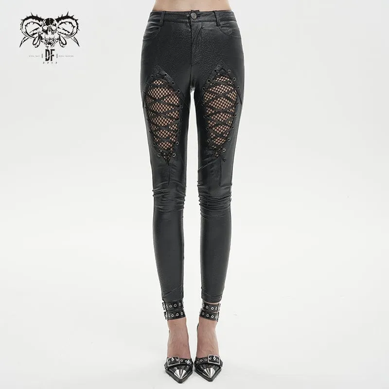 Gothic-Mesh-Splice-Leggings aus Kunstleder für Damen