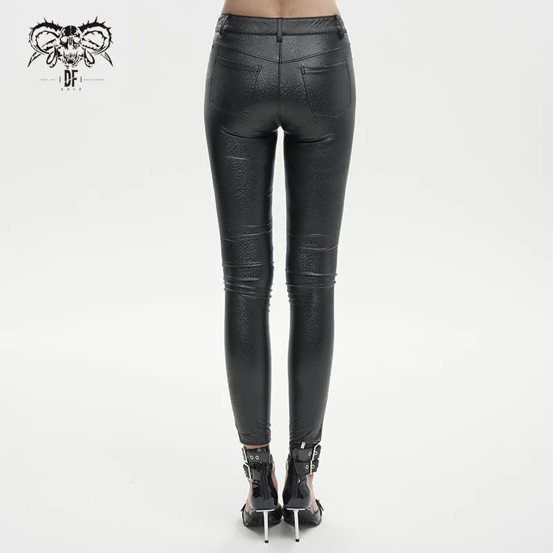 Gothic-Mesh-Splice-Leggings aus Kunstleder für Damen