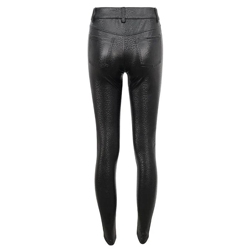 Gothic-Mesh-Splice-Leggings aus Kunstleder für Damen