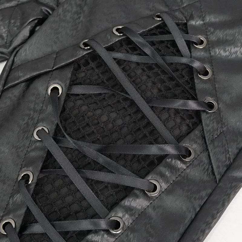 Gothic-Mesh-Splice-Leggings aus Kunstleder für Damen