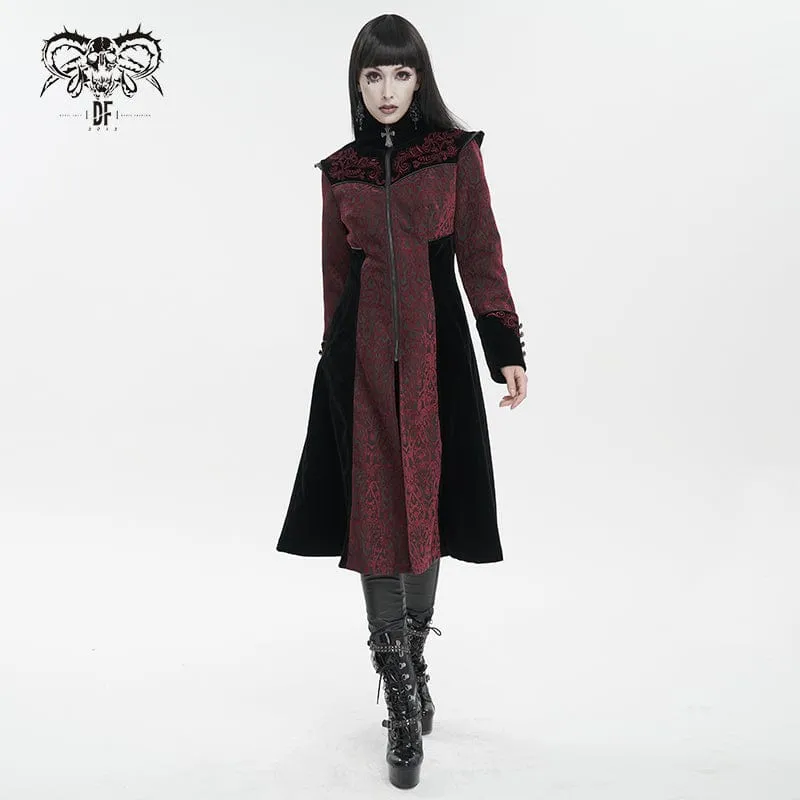 Damen Gothic Stehkragen Floral bestickter Mantel Rot