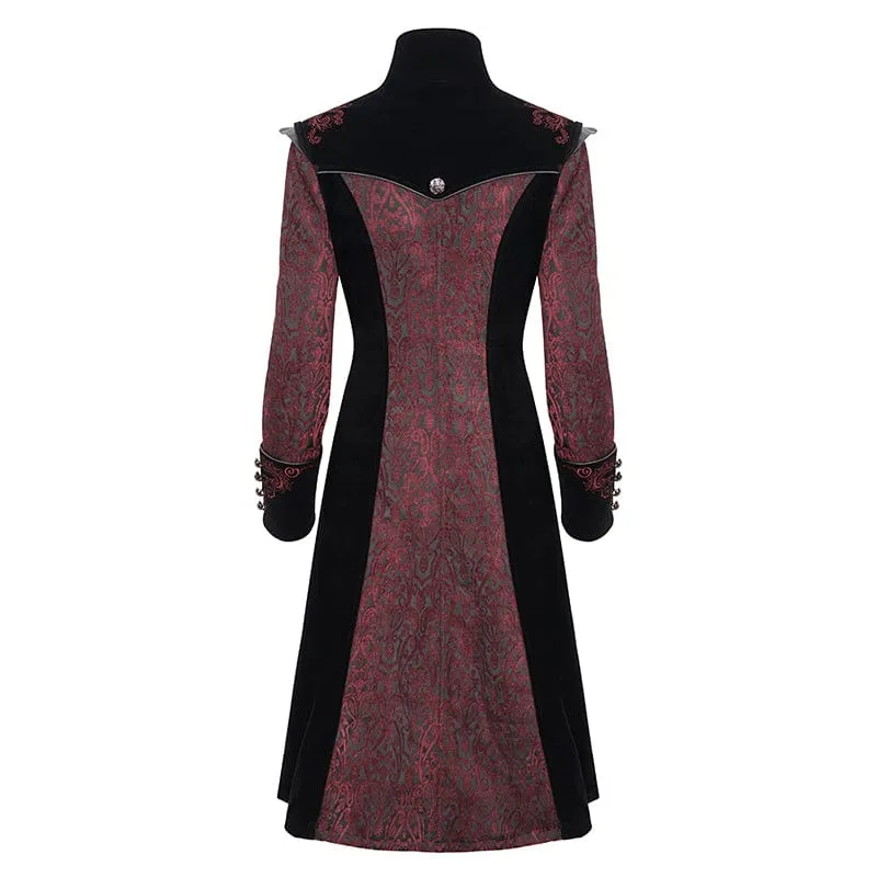 Damen Gothic Stehkragen Floral bestickter Mantel Rot