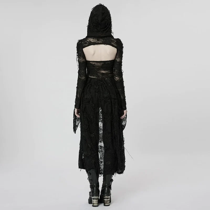 Gothic zerrissener zweiteiliger Damenmantel mit Kapuze