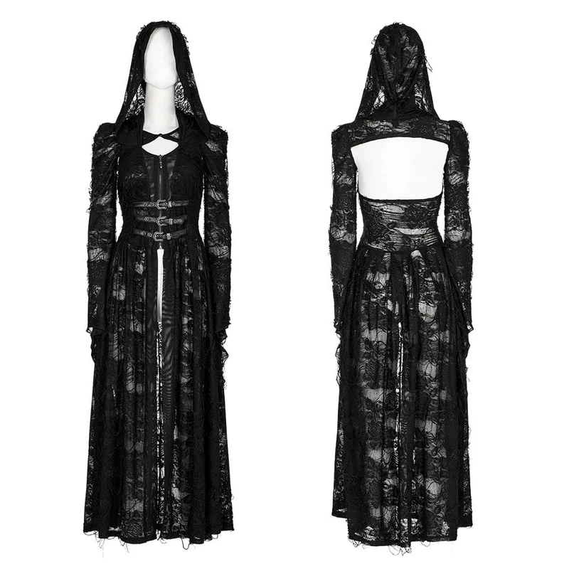 Gothic zerrissener zweiteiliger Damenmantel mit Kapuze