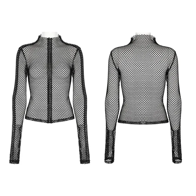 Damen-Punk-Nailed-Sheer-Mesh-Top