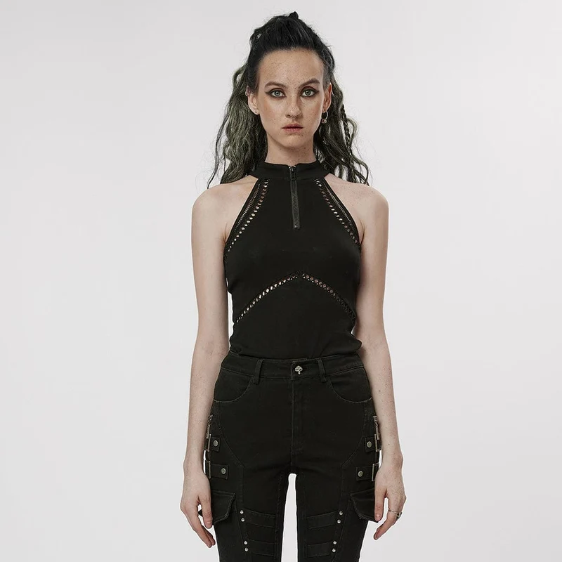 Damen-Punk-Cutout-Splice-Mesh-Tanktop