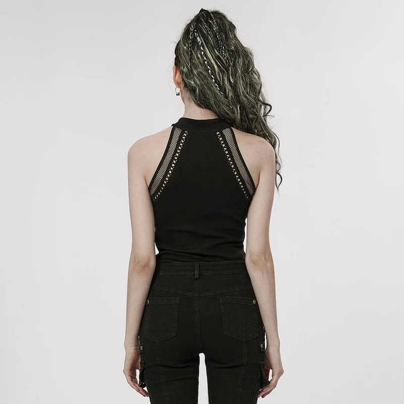 Damen-Punk-Cutout-Splice-Mesh-Tanktop