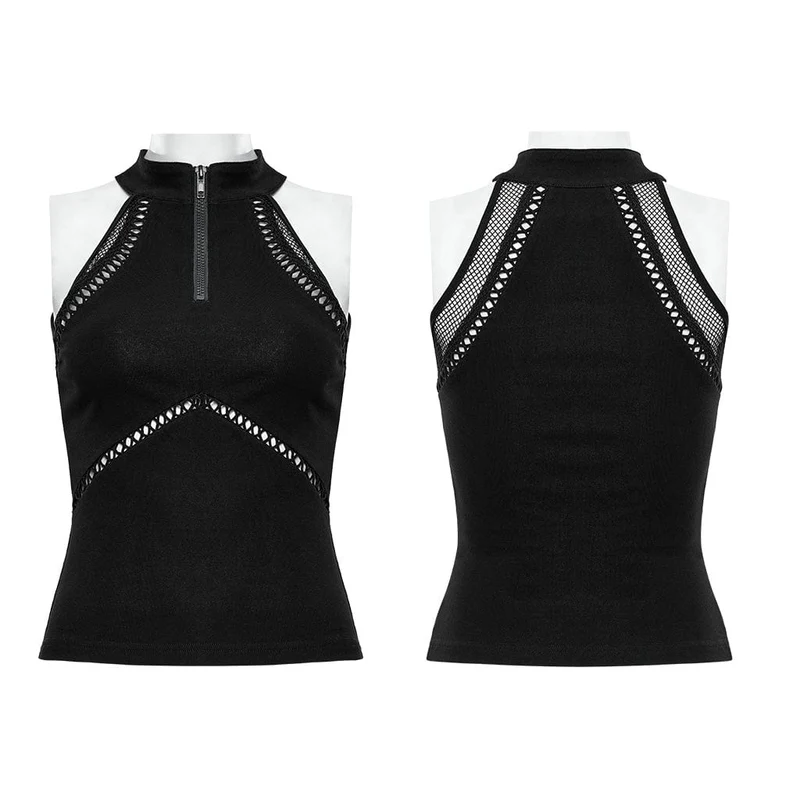 Damen-Punk-Cutout-Splice-Mesh-Tanktop