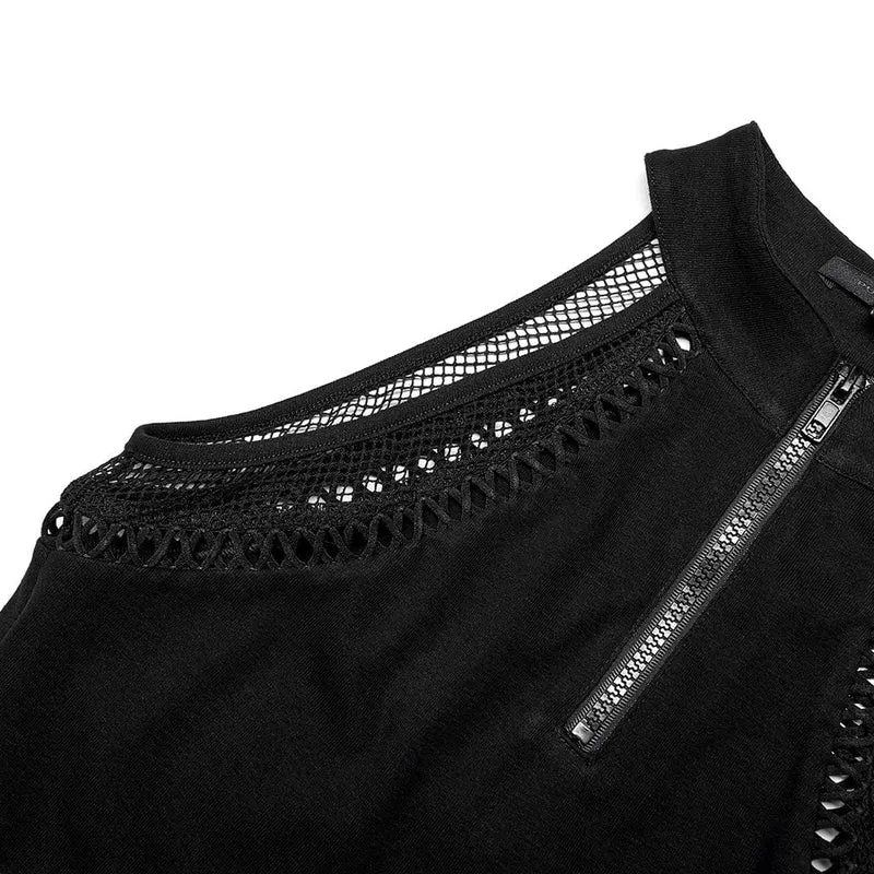Damen-Punk-Cutout-Splice-Mesh-Tanktop