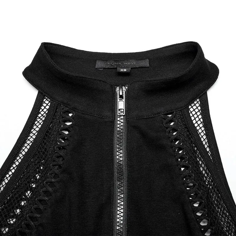 Damen-Punk-Cutout-Splice-Mesh-Tanktop