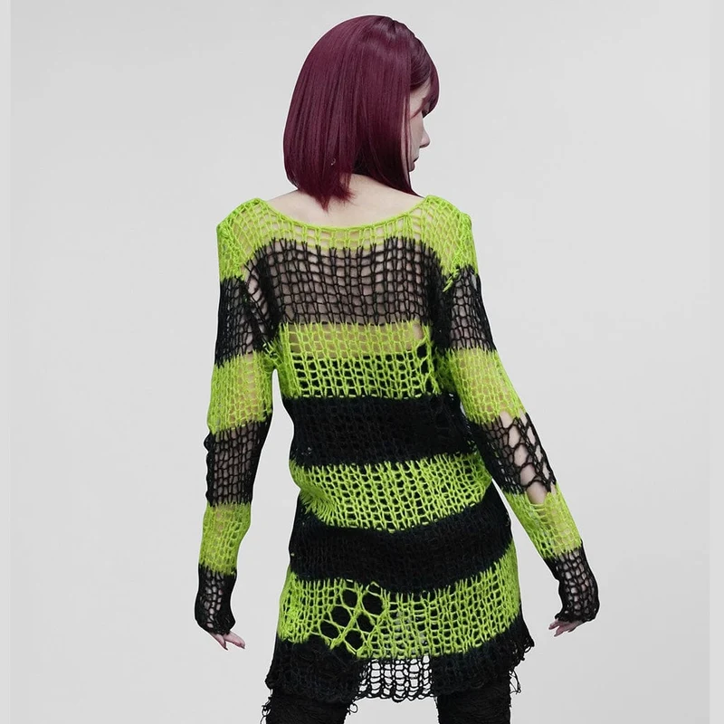 Damen-Pullover mit zerrissenen Streifen im Grunge-Stil