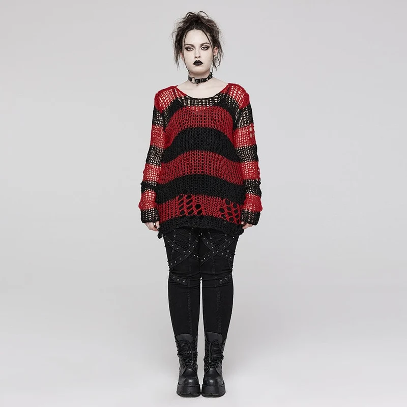 Damen-Pullover mit zerrissenen Streifen im Grunge-Stil