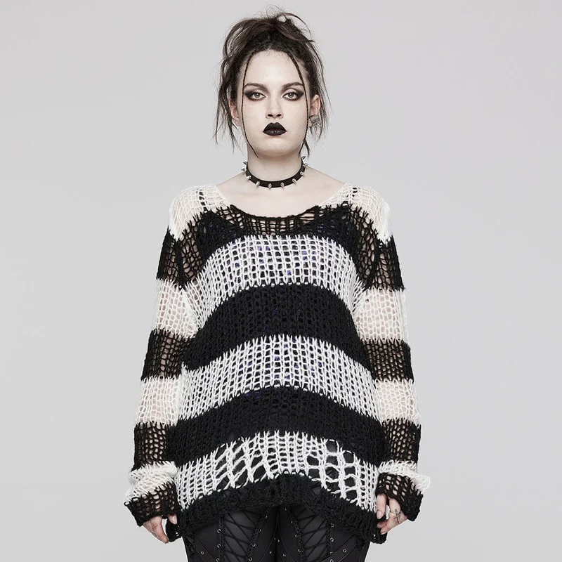 Damen-Pullover mit zerrissenen Streifen im Grunge-Stil