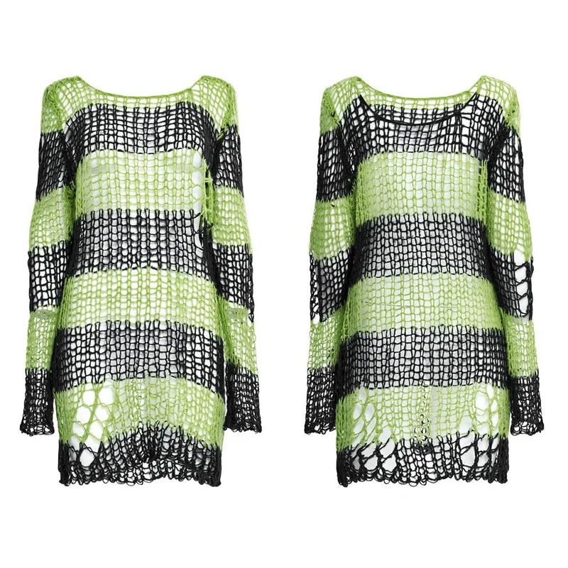 Damen-Pullover mit zerrissenen Streifen im Grunge-Stil