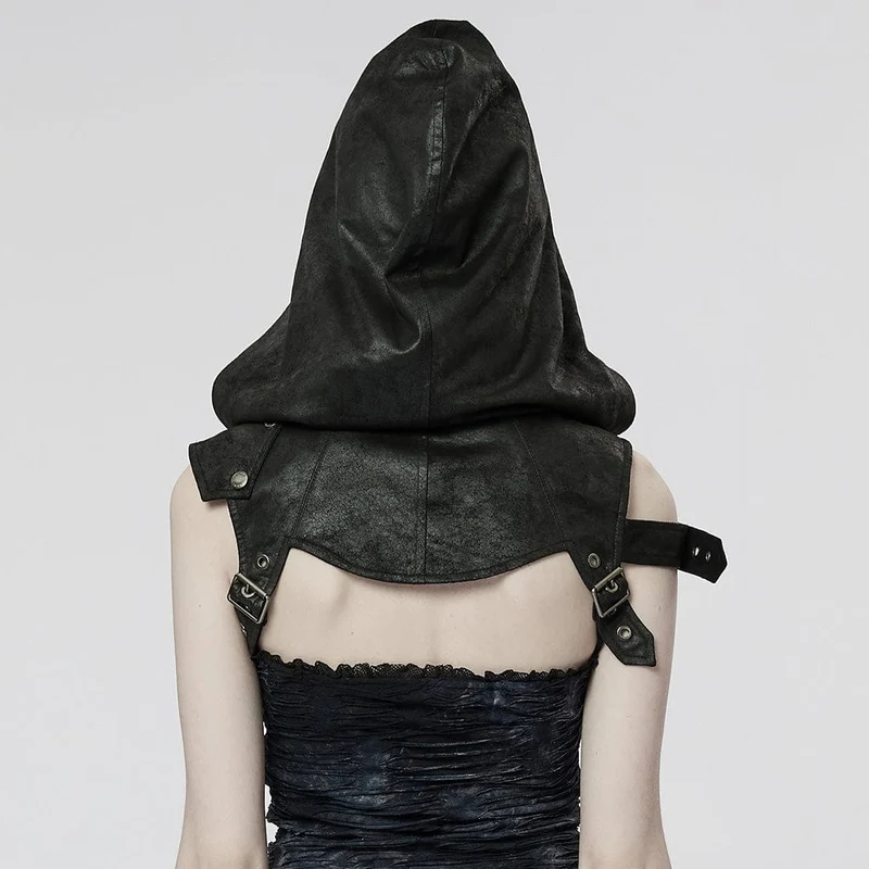 Damen-Punk-Stehkragen-Schnallenumhang mit Kapuze