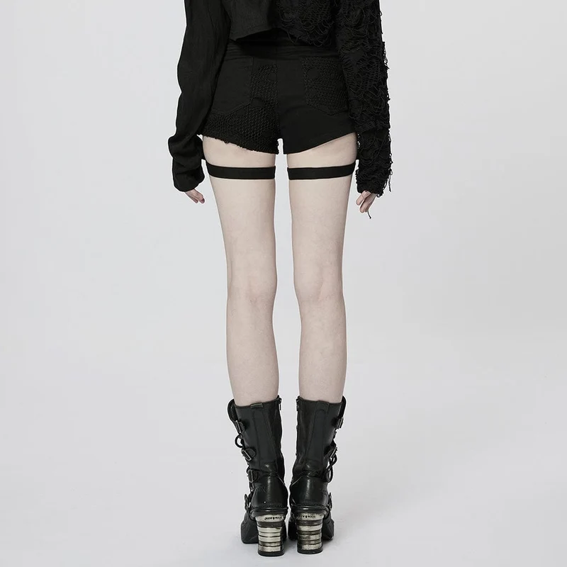 Damen Punk Buckles Splice Mesh Shorts