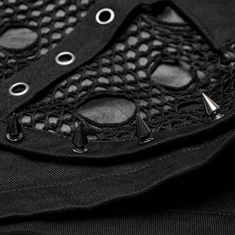 Damen Punk Buckles Splice Mesh Shorts