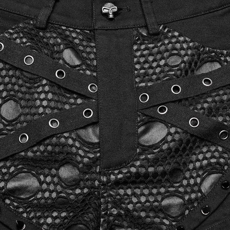 Damen Punk Buckles Splice Mesh Shorts