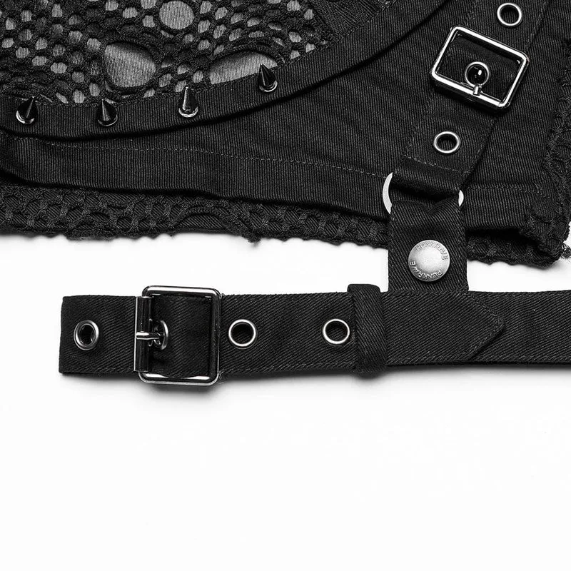 Damen Punk Buckles Splice Mesh Shorts