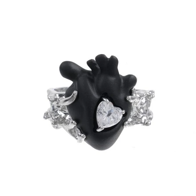 Frauen-Punk-Herz-Zirkon-offener Ring