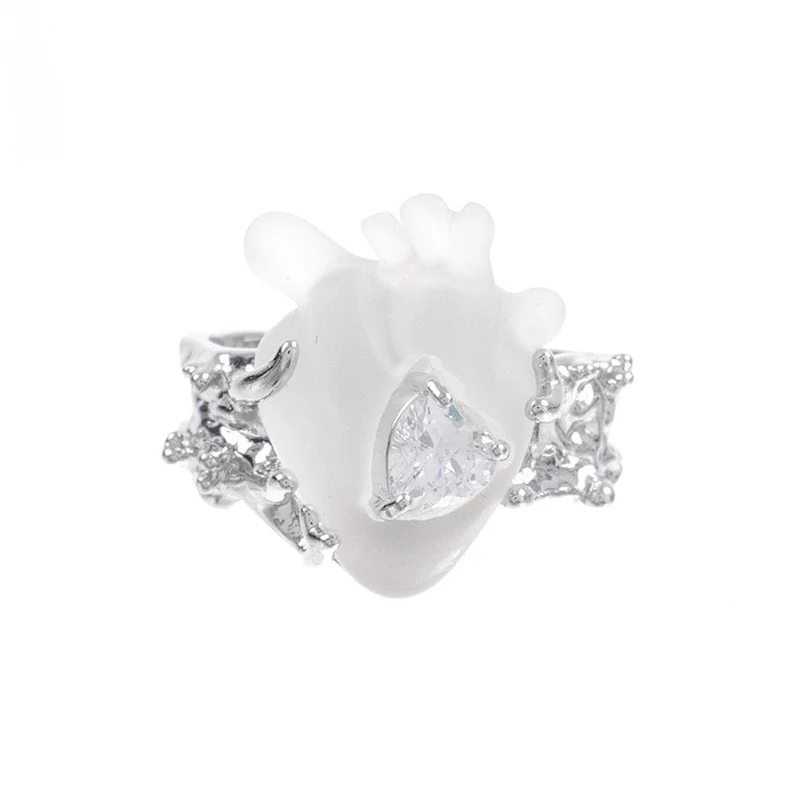 Frauen-Punk-Herz-Zirkon-offener Ring