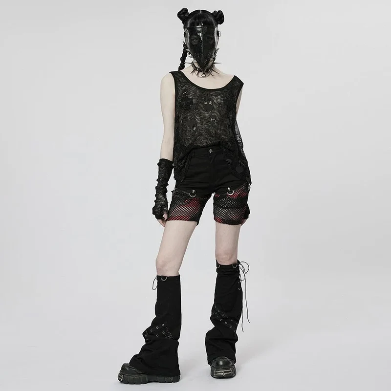 Damen Punk Skull Mesh Tank Top mit Ärmeln