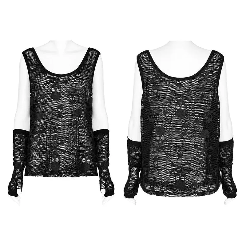 Damen Punk Skull Mesh Tank Top mit Ärmeln