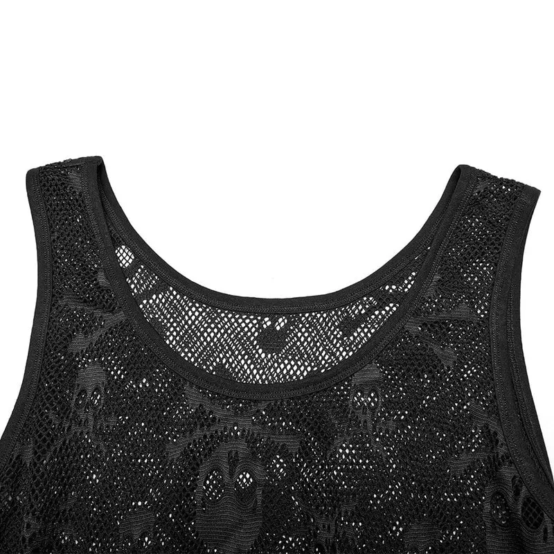 Damen Punk Skull Mesh Tank Top mit Ärmeln